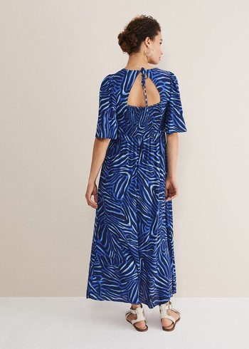 Phase Eight Ayesha Zebra Print Dress Blue USA | 6158423-UB